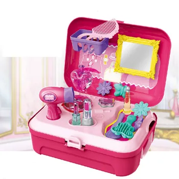 

Kids Girls Princess Makeup Tools Cosmetic Box Pretend Play Toy Makeup Mirror Lip Gloss Hair Dryer Comb Hair Accessories Toy