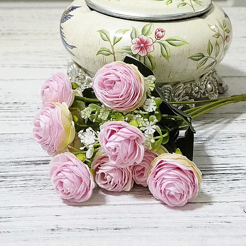 Корейский искусственный шелк 10 головы мини Камелия дома гостиной украшения Искусственный цветок для свадьбы невесты держа букет подарок на праздник - Цвет: Light pink