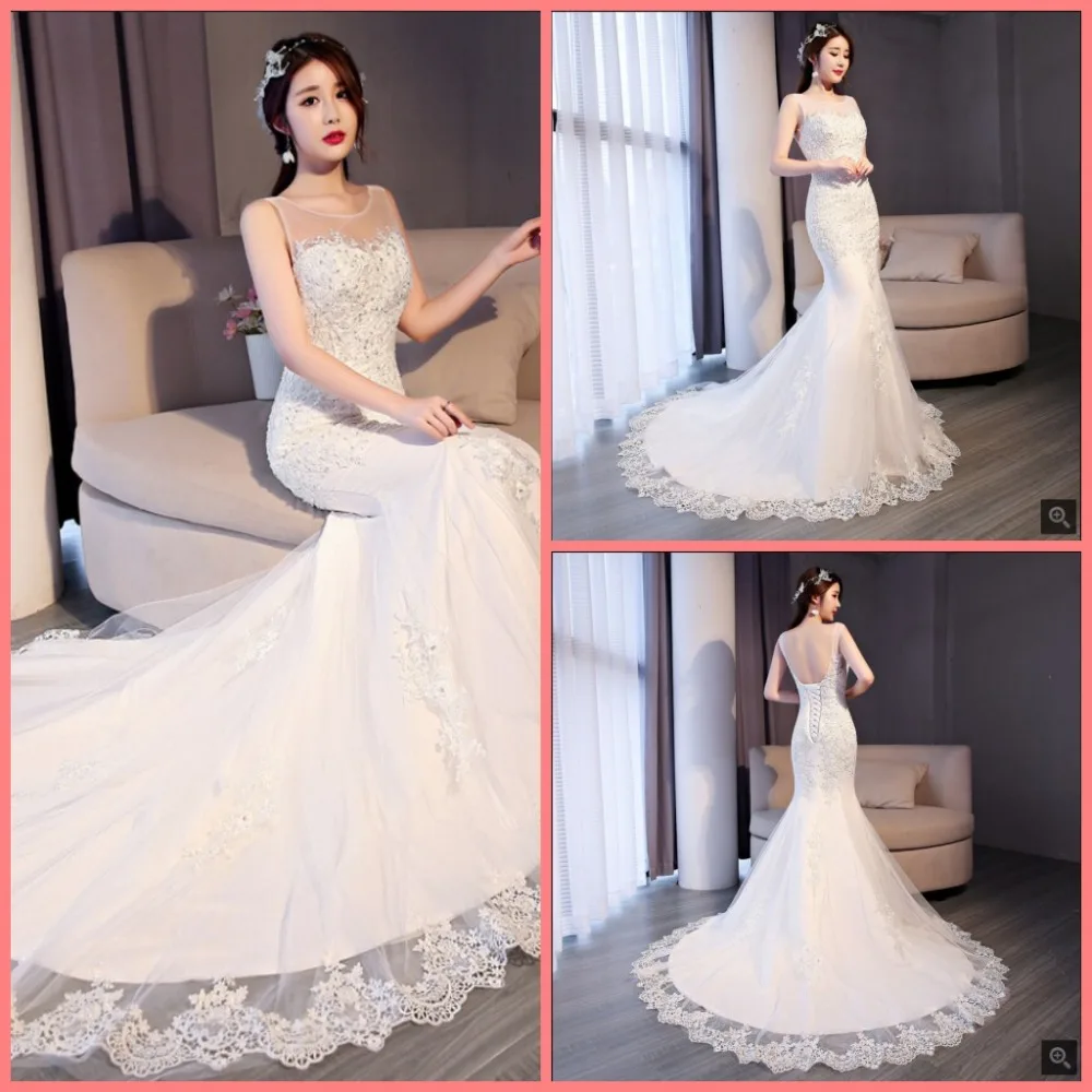 

Vestido De Festa court train mermaid white lace appliques stylish wedding dress open back sexy corset beaded sequins bride dress