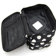 Магистральные косметические Hangbag Для женщин с принтом в горошек Макияж Дело Двухместный Слои косметичка дорожная Портативный молнии для хранения сумки с зеркалом