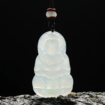 

Ice run pale green jade Guanyin pendant burmese A cargo jade Guanyin pendant man ping yu Pendant