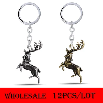 

12pcs/lot Song of Ice and Fire Family Crests Stag Keychain Metal Animal Deer Keyring llavero Gadgets for Men