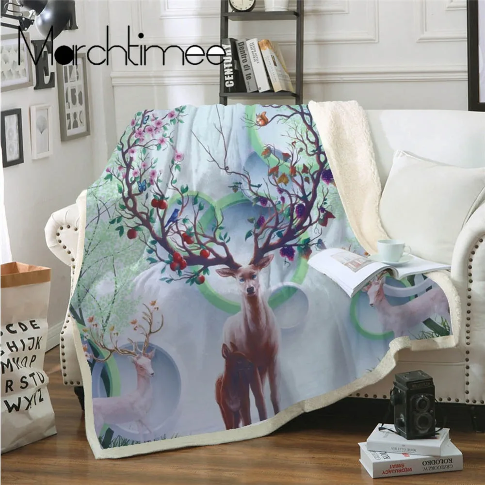 

Green Spring Trees Sika Deer Coral Fleece Blankets Portable Office Circle Flannel Throws Blanket Kids Adults Bed Sofa Soft Sheet