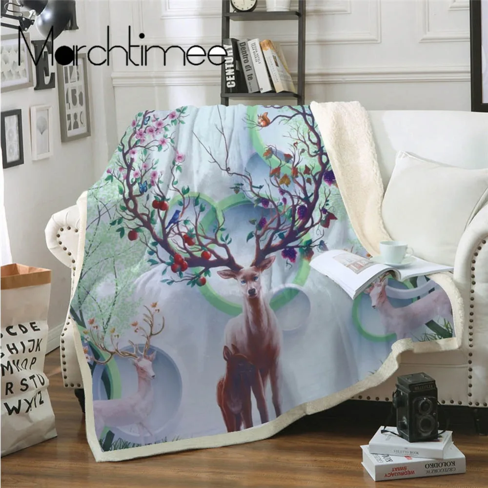 Green Spring Trees Sika Deer Coral Fleece Blankets Portable Office Circle Flannel Throws Blanket Kids Adults Bed Sofa Soft Sheet