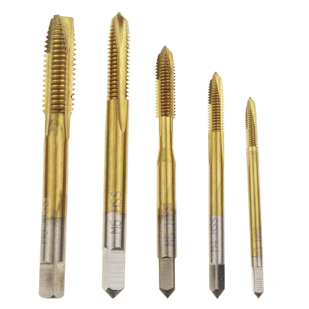 5PCS Titanium Coated Metric Hss Spiral Fluted Machine Screw Tap M3 M4