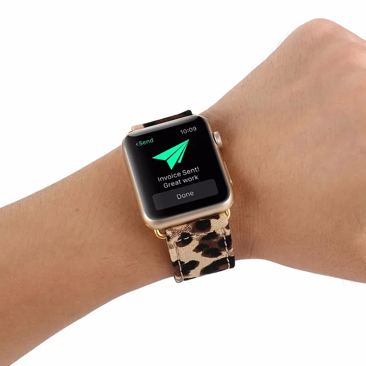 Леопардовый часы ремешок для Apple Watch 38 мм 42 мм iWatch серии 3/натуральная кожа+ ткань секси картина ремешок наручные часы браслет