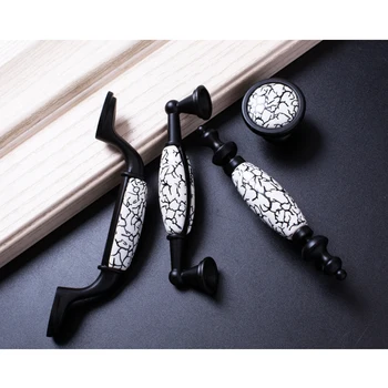 Matte Black Door Handles Country Style Crack Drawer Pulls Kitchen Cabinet Knobs and Handles Furniture Handles Fittings