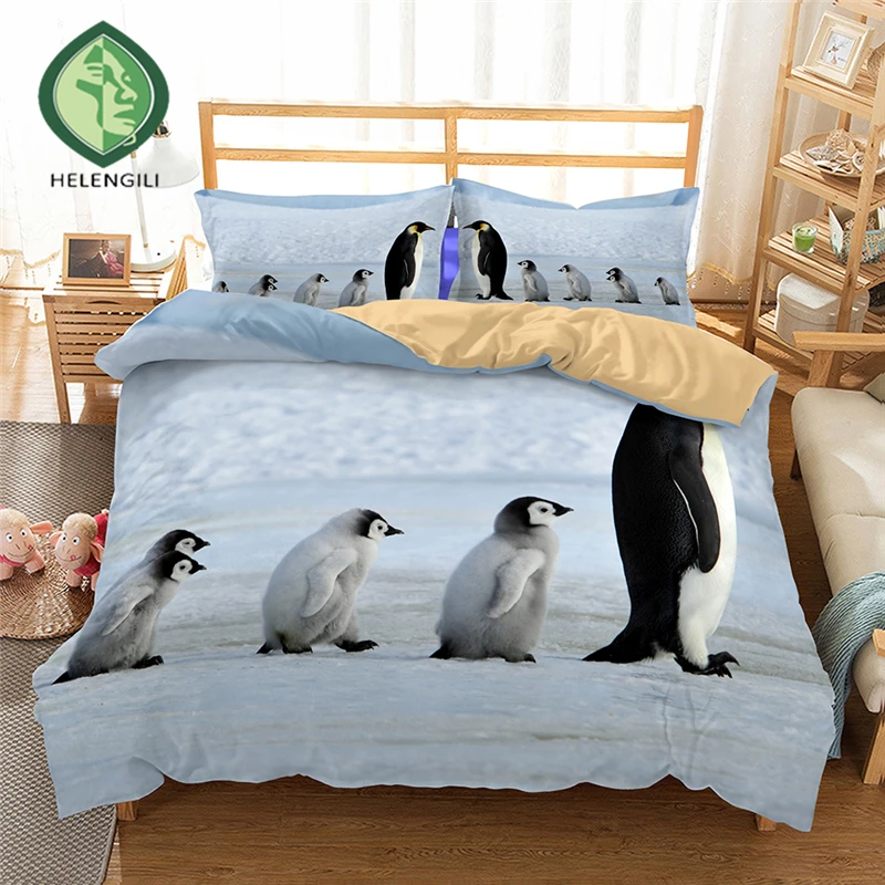 

HELENGILI 3D Bedding set Penguin Print Duvet cover set lifelike bedclothes with pillowcase bed set home Textiles #2-04