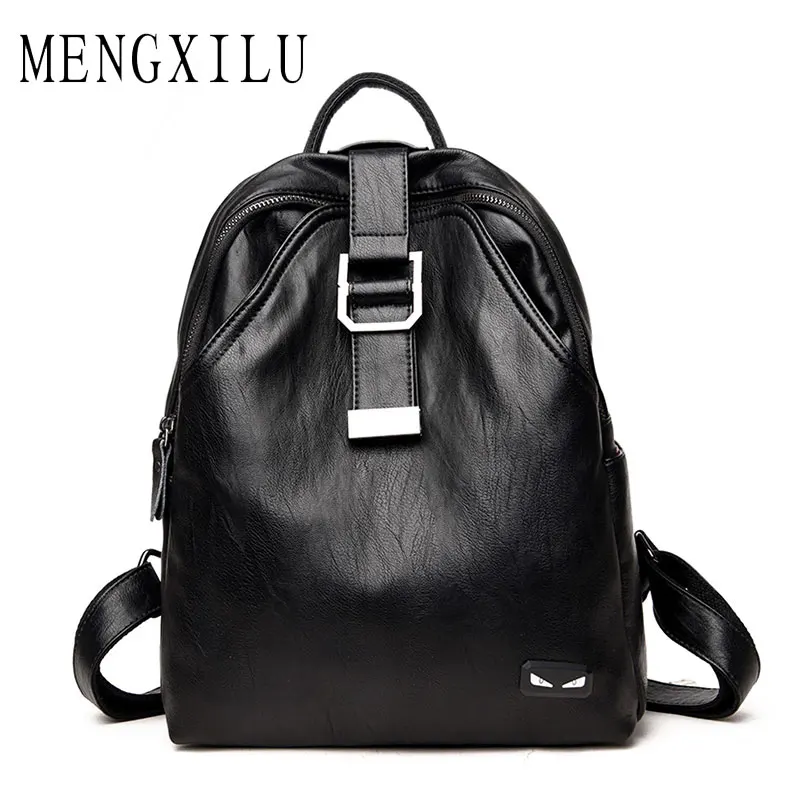MENGXILU Fashion Monster High Quality Leather Backpacks Women Backpack For Teenage Girls Casual Bags Female Shoulder