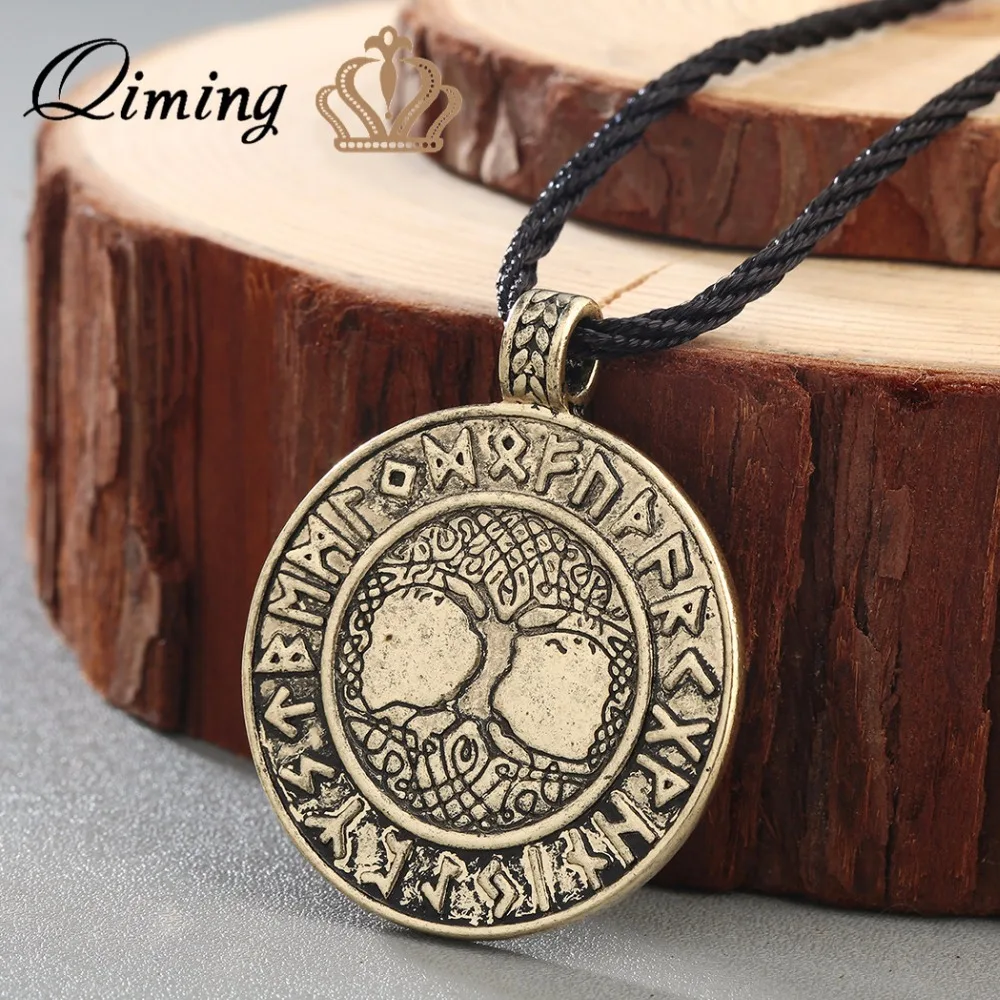 

QIMING Nordic Vikings Runes Amulet Pendant Charm Necklace The Tree of Life Runes Necklace Women Nordic Talisman Collier