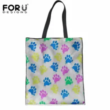 FORUDESIGNS/Льняная сумка с рисунком лап, брендовая дизайнерская сумка, многократного использования холщовые сумки для покупок, Женский Повседневный пляжный тканевый мешочек для девочек