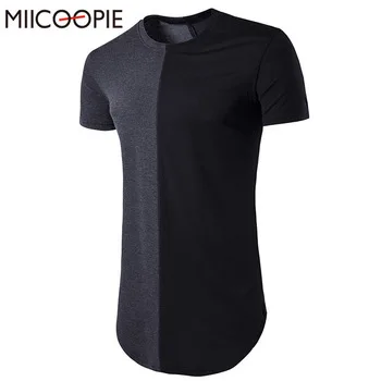 Summer Long T-shirt Men Color Splicing Short Sleeve Cotton T Shirt O-neck Slim Men