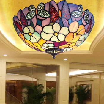 

Mediterranean Sea stained glass tiffany European style Baroque lilac Ceiling lights 30 40 50cm LED bulbs lamp bedroom lighting