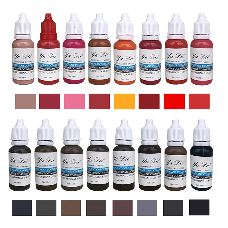 

16pcs/lot Eyebrow Tattoo ink Permanent Makeup Micro pigment Lasting Long 15ml /Bottle mixed Eyebrow&Lip tattoo mixed color set