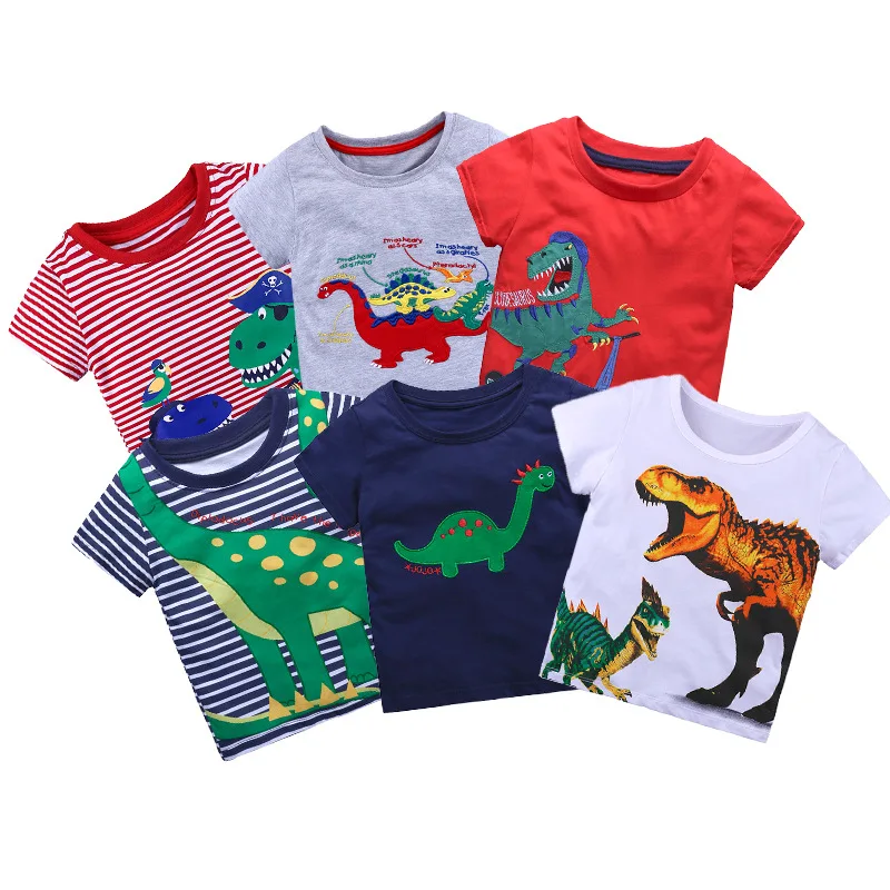 Летняя футболка с короткими рукавами для мальчиков детские хлопковые топы с рисунками в европейском и американском стиле для детей от 2 до 6 лет, Детская верхняя одежда с динозавром, спортивный костюм