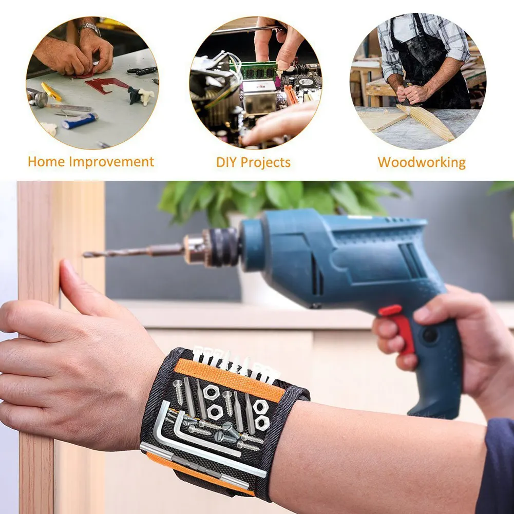 

Magnetic Wristband With 10/15pcs Strong Magnets Screw Drill Bits Holder Electrician Tool Belt GHS99