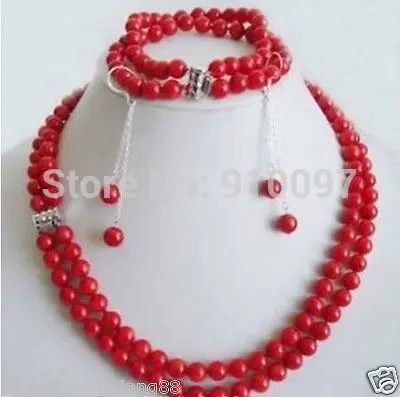 

LHX54012>>set 2 rows 7-8mm red coral necklace bracelet earring