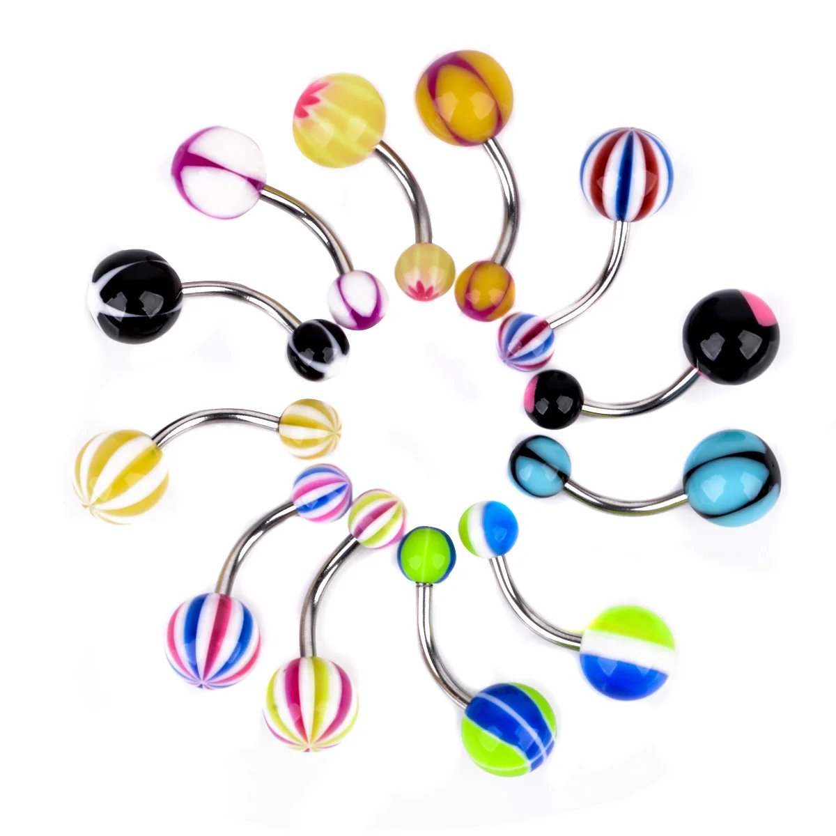 110pcs Stainless Steel Acrylic Body Piercing Tongue Bar Lip Nose Hoop Septum Ear Ring Belly Button Body Piercing Jewelry