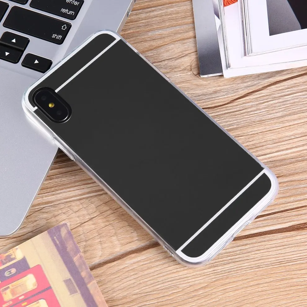 

2 Pcs Luxury Ultra-thin Soft Silicone Cover Back MakeUp Mirror Phone Case Black Protective Case Shock-Absorption for iPhone X