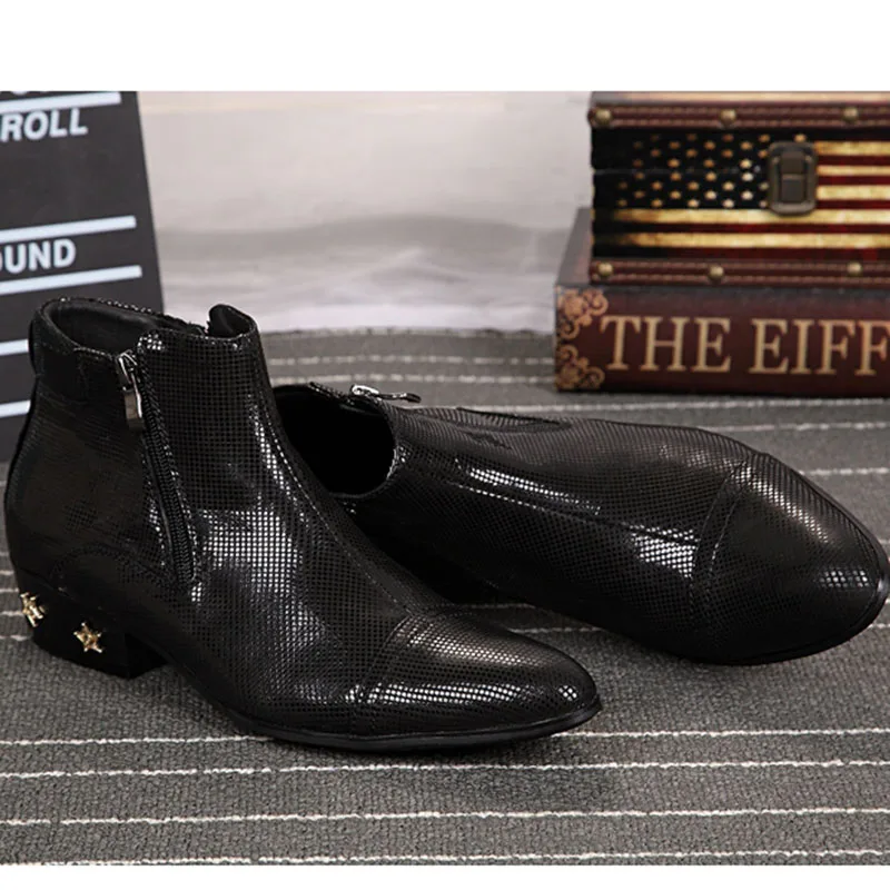Batzuzhi итальянский стиль черный человек ботильоны острый носок молния простые элегантные мужские ботинки звезды украшения, EU38-46