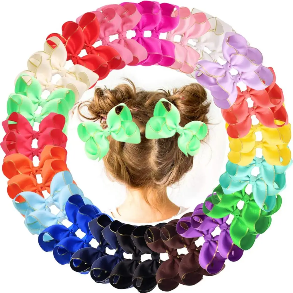 40 Pieces 3 inches Baby Girls Hair Bows Clips Boutique Grosgrain Ribbon Bow For 