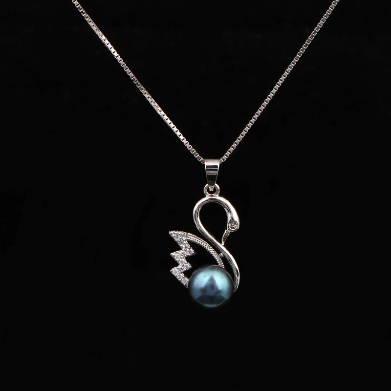 Olowu пользовательские цепочки из стерлингового серебра 925 пробы ожерелье натуральный жемчужный кулон ожерелье милый CZ животных Лебедь ожерелья, подвески женские подарок - Окраска металла: random pearl color