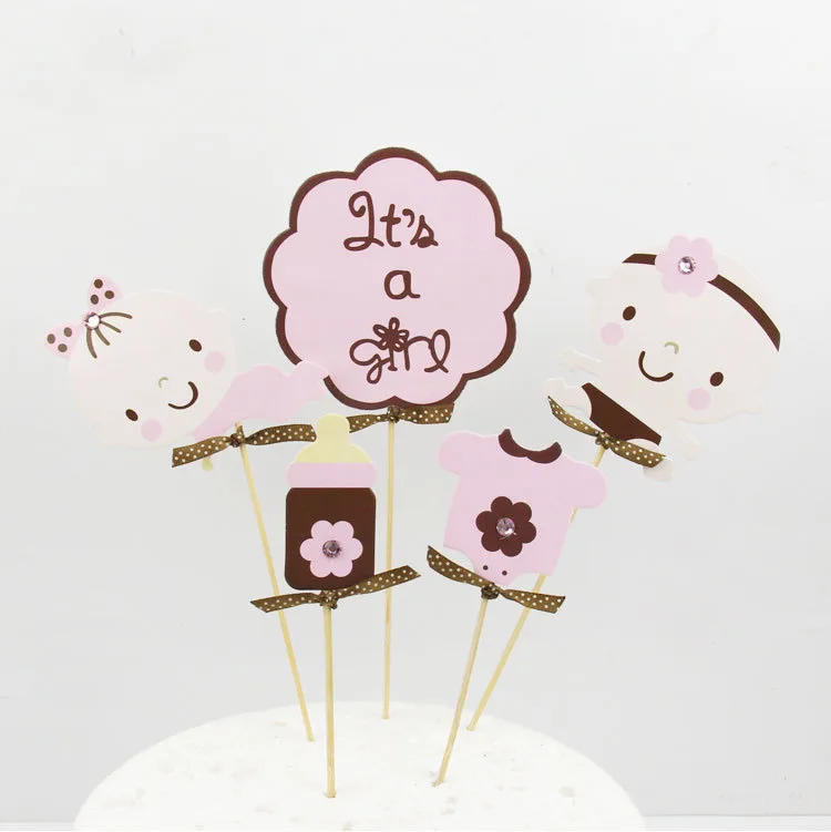 It is a Girl Kids Happy Birthday Cake Topper Cupcakes flags 1set Cake Flags Party Decor Baby Shower Wedding Baking Cake Toppers