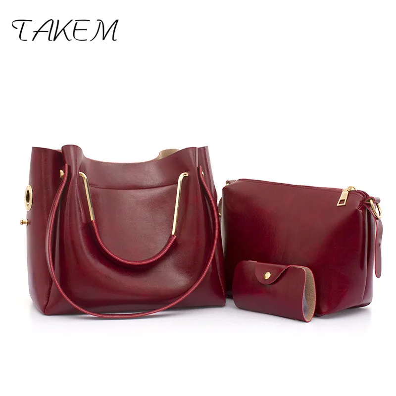 

TAKEM 2018 Large Capacity Women Handbags PU Leather Shoulder Bags Women Composite Bag Set Designer High Quality Shoulder Bag