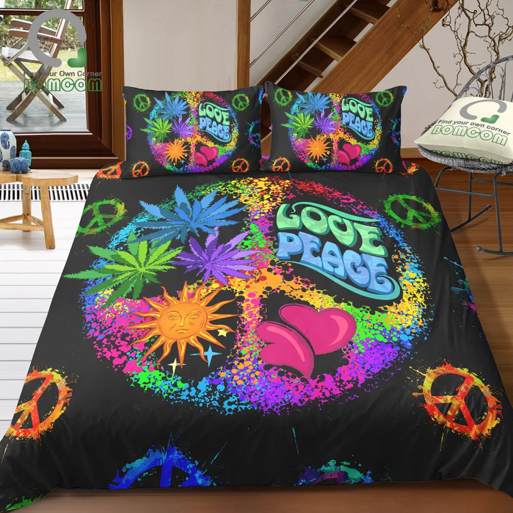 3D Hippie Peace Symbol Duvet Cover Bedding Set Pillowcase Quilt//Comforter Cover