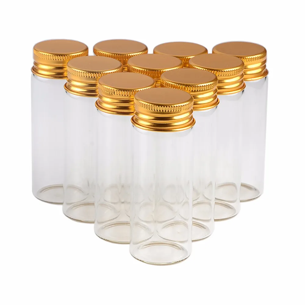 50 pcs 30x80x21mm Small Glass Bottles With Golden Screw Cap DIY 40ml Empty Wishing Stars Bottles