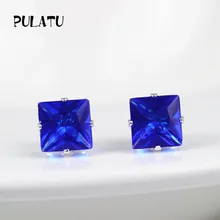 9 Color Fashion Square Earring For Women 8mm Simulated Zircon Small Stud Earrings Minimalist Jewelry PULATU FX444