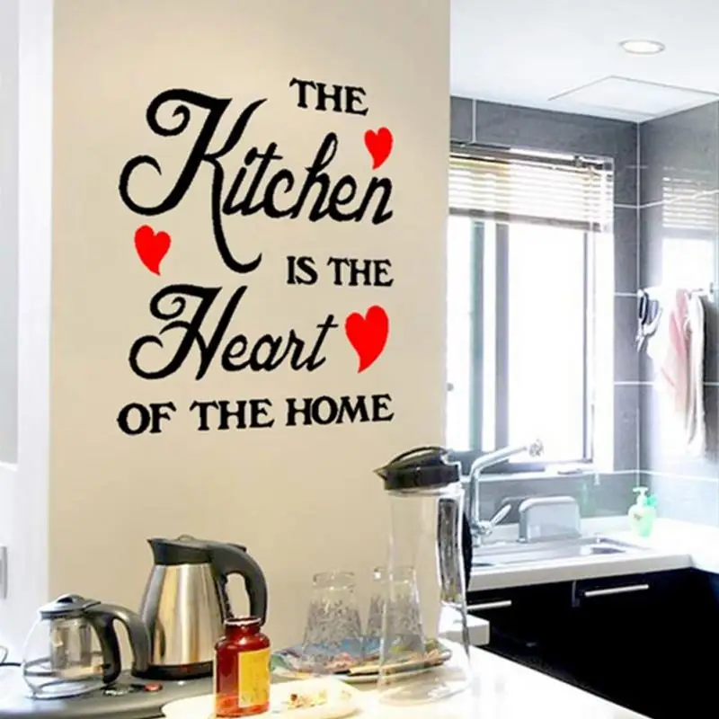 

New Kitchen is Heart of the Home Letter Pattern Wall Sticker PVC Removable Home Decor DIY wall art Mural