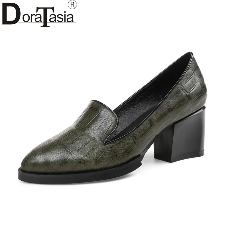 

DoraTasia Large Size 33-43 Sheepskin Genuine Leather High Heels Slip On Woman Shoes Office Pumps Ladies Shoes