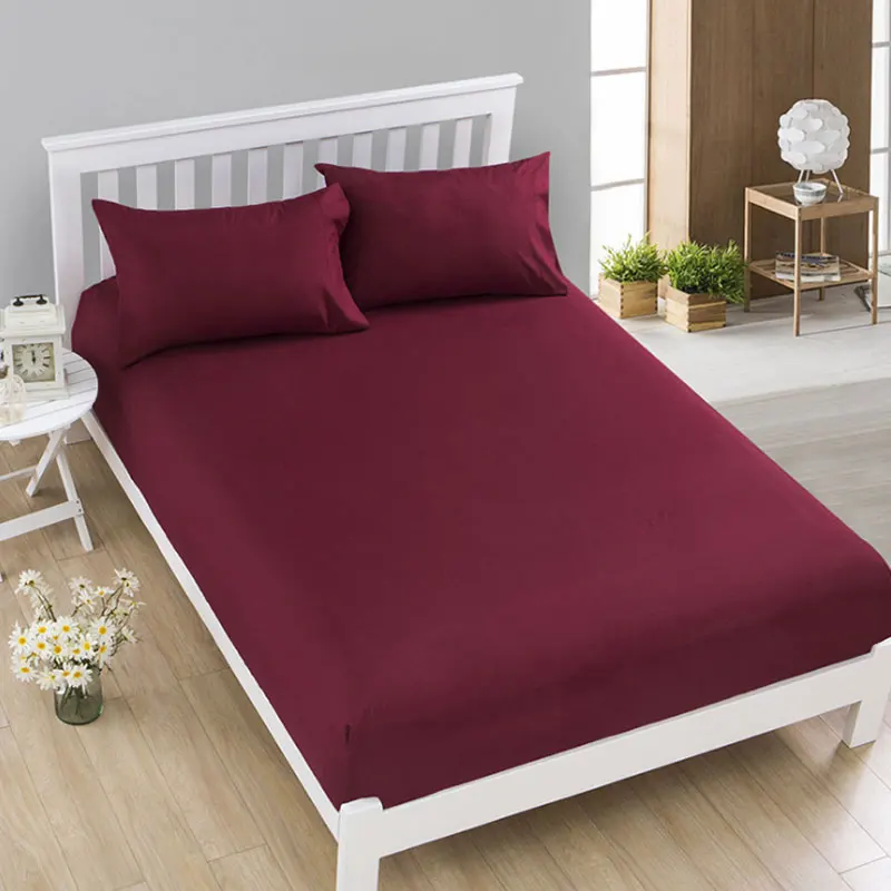 

1pcs 100%Polyester Solid Fitted Sheet Mattress Cover Four Corners With Elastic Band Bed Sheet
