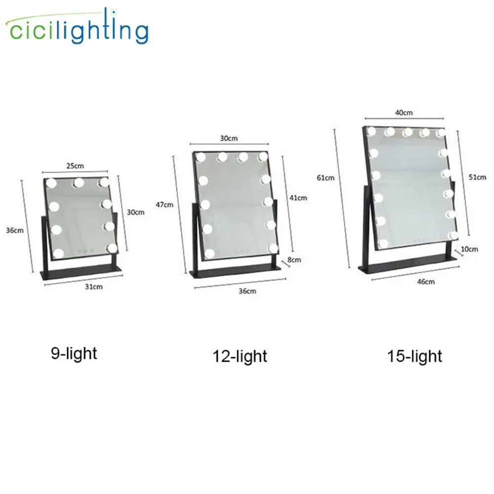 Зеркало в комплекте, косметический зеркальный светильник с 9 12 15 Светодиодный светильник с лампами, сенсорный экран, косметический Регулируемый туалетный Настольный светильник s