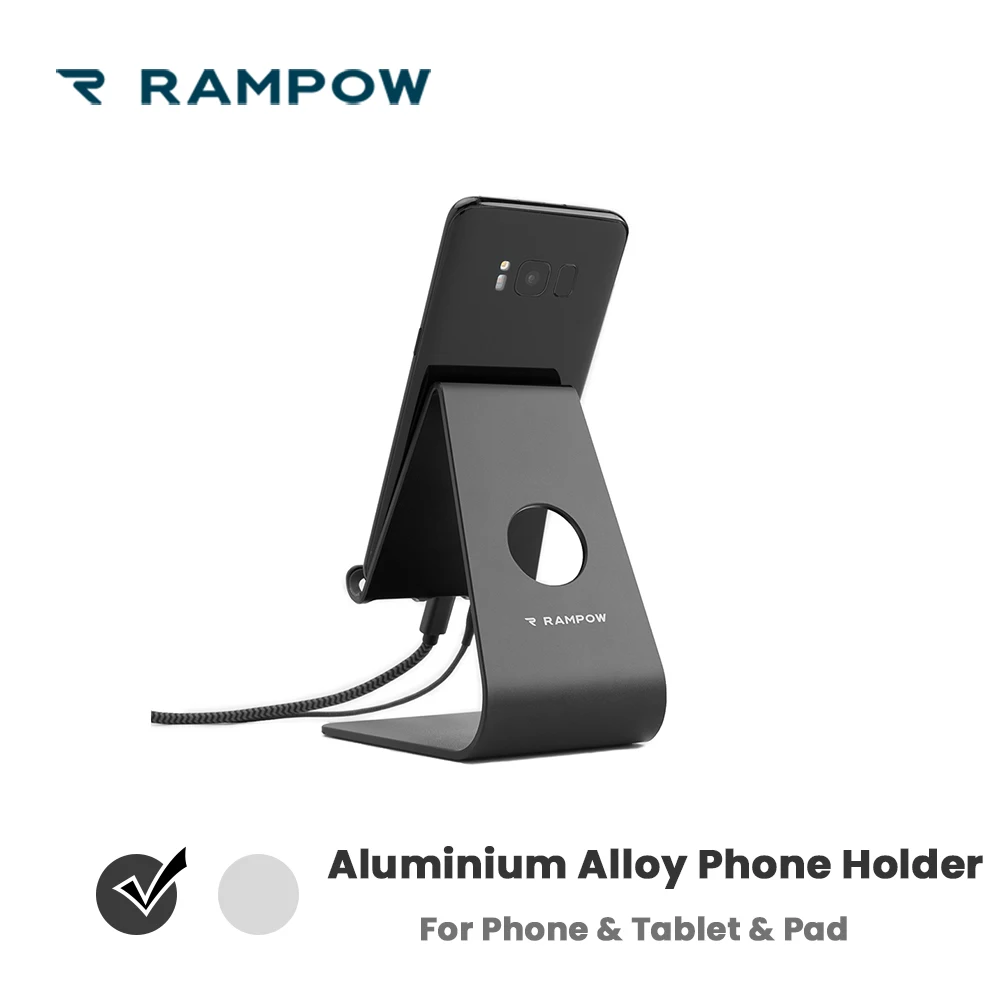 

[Lifetime Warranty] RAMPOW Phone Holder Stand for iPhone X Aluminium Alloy Tablet Holder for iPad Phone Charging for Samsung S10