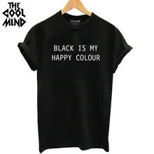 Женская футболка с коротким рукавом "COOLMIND", повседневная, хлопковая, черная, с принтом "happy", женская футболка, топы, футболки, крутая футболка