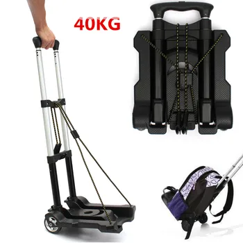 

Foldable Travel Luggage Shopping Cart Trolley Folding Portable Aluminium 40KG Black Hand