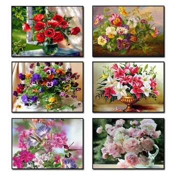 

Diamond Embroidery Red &Purple Flower Vase 3d Cross Stitch Kits For Needlework Full Diamond Mosaic Picture Home Decoration