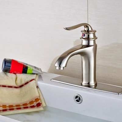 

Modern Single Hole 8" Square Plate Brushed Nickle Bathroom Sink Basin Faucet Mixer Tap Single Handle Faucet
