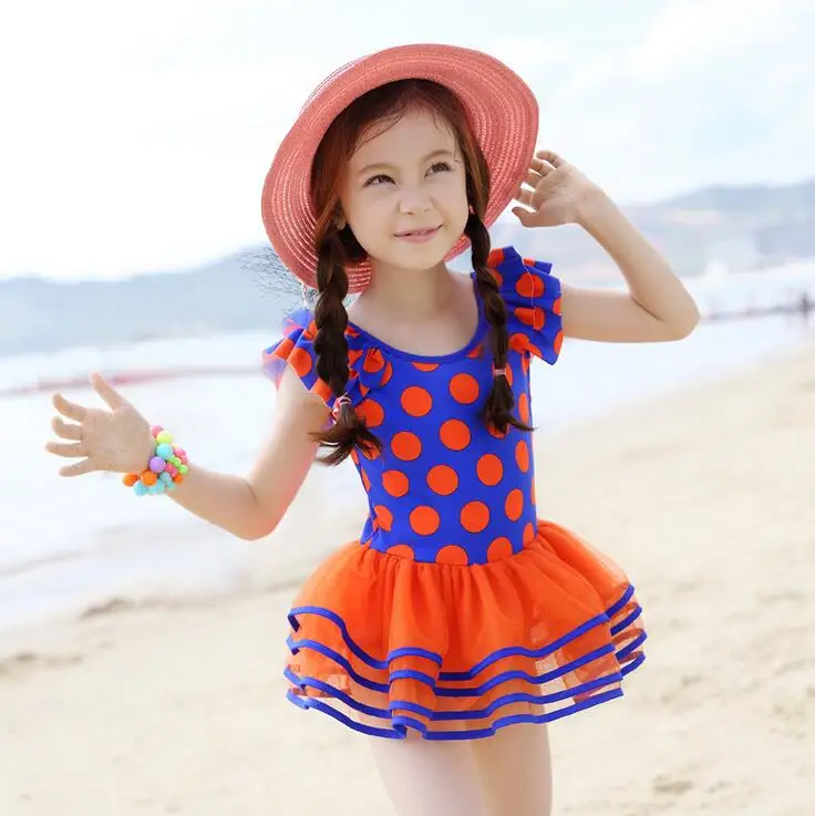 Buy 2016 polka dots children girl swimwear kids one