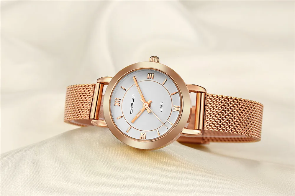 CRRJU маленький круглый циферблат тканый сетчатый ремешок кварцевые женские часы Известный люксовый бренд простые повседневные женские наручные часы для женщин