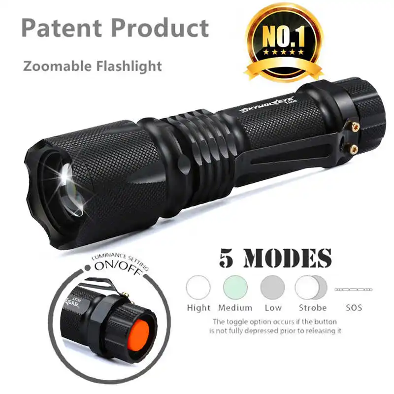 Ultra Bright 5 Mode XML T6 5000LM Zoomable Led Flashlight Torch Lights led lamp powerful led flashlight 18650 #4S3 (1)