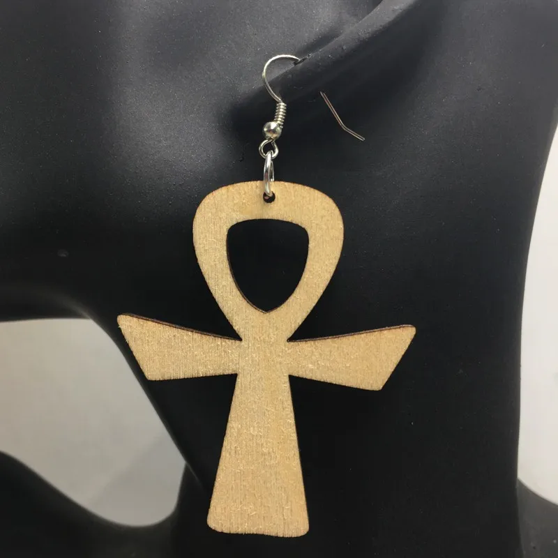 

6cm Ankh cross Wooden Earrings can mixed 4 colors