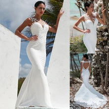 Романтическое Свадебное платье из спандекса с жемчужным вырезом, с бисером и кружевной аппликацией, открытое свадебное платье, vestidos de formatura