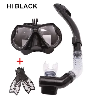

Snorkel Scuba Gear One-pieces Anti-fog Wide Vision Snorkels Scuba Diving Mask Goggles Glasses Diving Swimming Fins Flippers Set