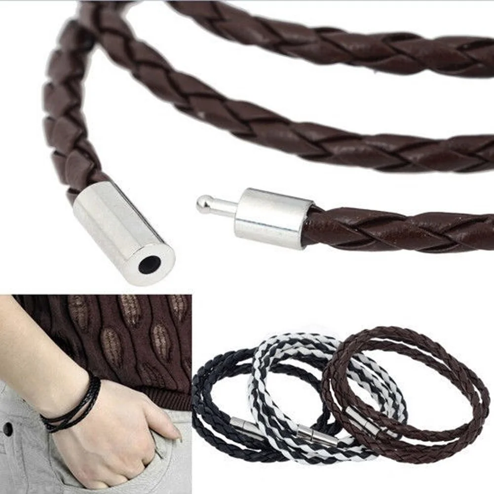 

Hot NEW Multilayer Synthetic Leather Braided Rope Bracelet Wristband Mens Cool Bangle Cuff Gift Drop shipping