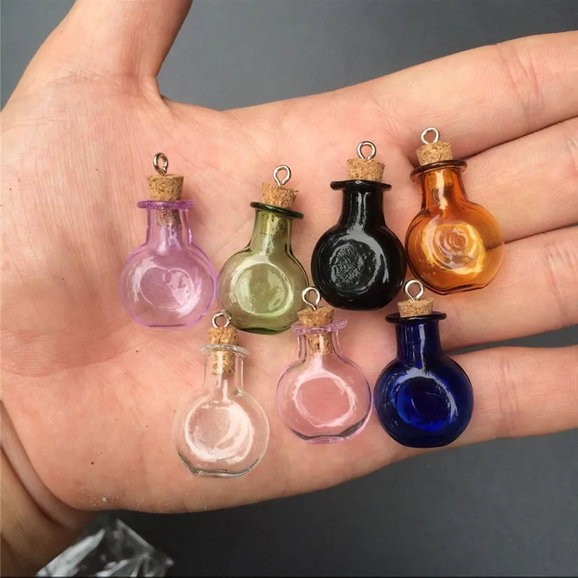 Mini Glass Round Bottles Pendant With Metal Loop Small Colors Art Bottles Handmade Gift Cute Bottles 1
