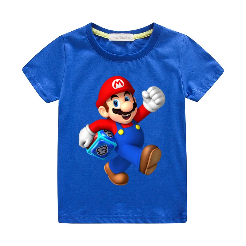 Детская одежда с рисунком из мультфильма с изображением Марио футболки костюм хлопковые футболки Детская летняя одежда для мальчиков и девочек короткий рукав Детская Футболка Топ ZA031