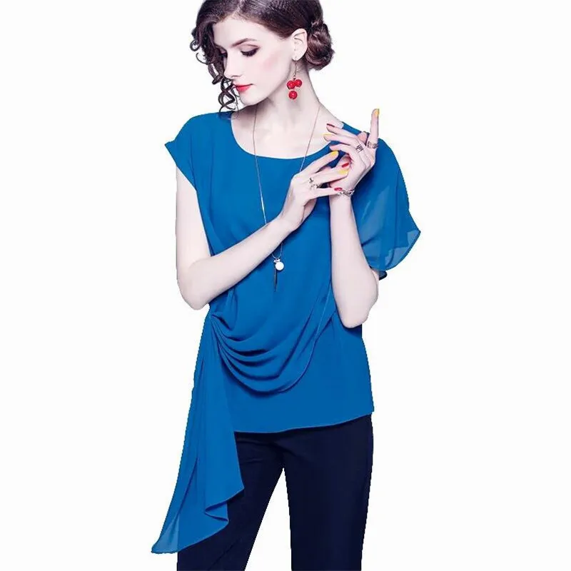 

2019 Fashion Women Blouses O-neck Shirts Chiffon Casual Vintage Office Lady Plus size Blusas Blouse Women's Solid White Tops 7XL